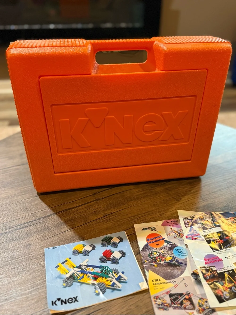 Vintage K’NEX Building Toy Lot Orange Storage Case Parts Wheels Manuals STEM